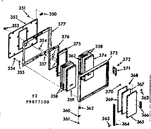 Kenmore 1039877100 upper oven door section diagram