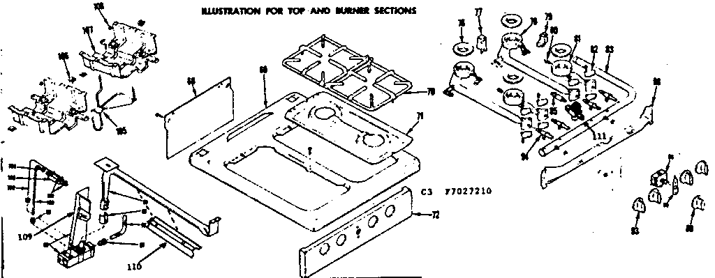 Kenmore 1197027221 top and burner sections diagram