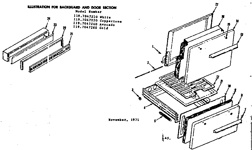 Kenmore 1197047240 backguard and door section diagram