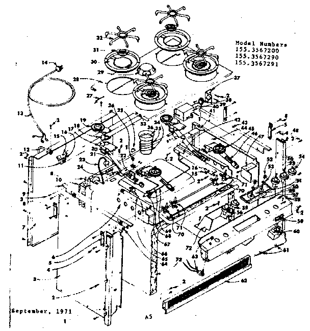 Kenmore 1553567290 top section and outer body diagram