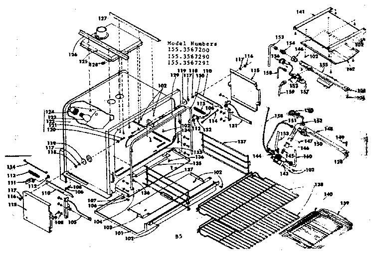Kenmore 1553567290 oven parts list diagram