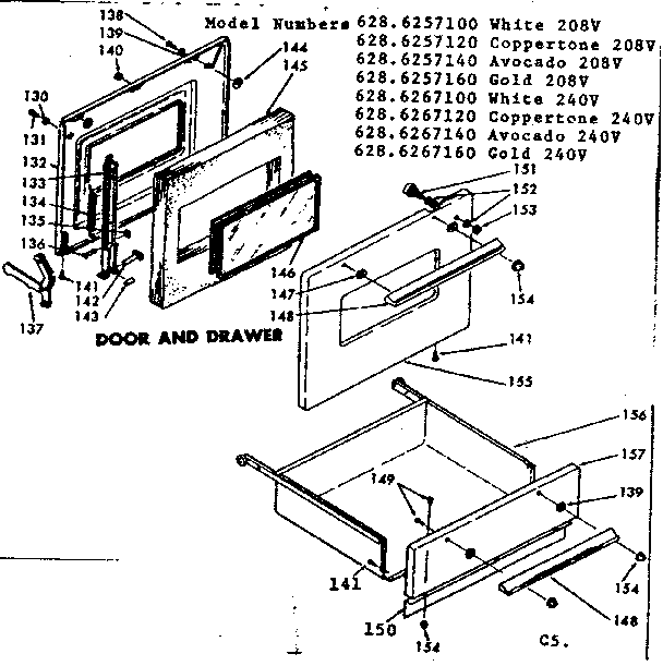 Kenmore 6286267120 door and drawer diagram