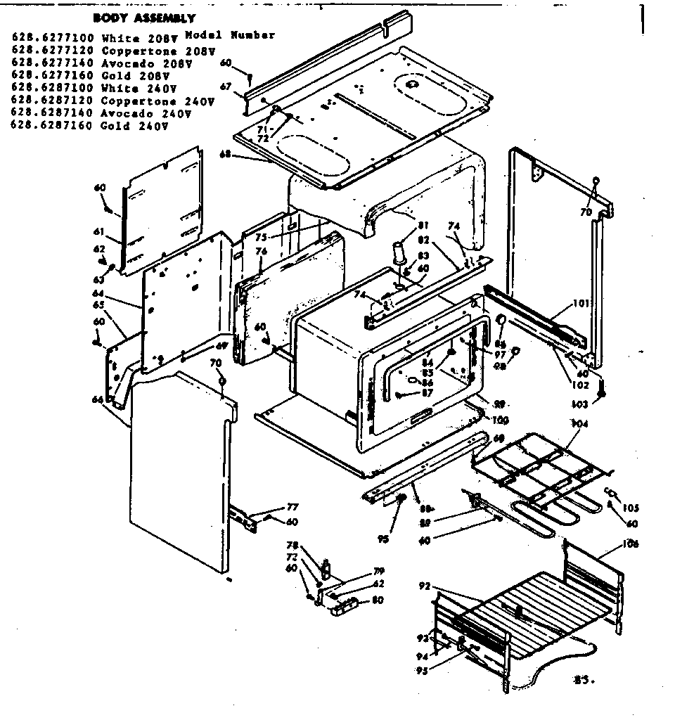 Kenmore 6286287160 body assembly diagram