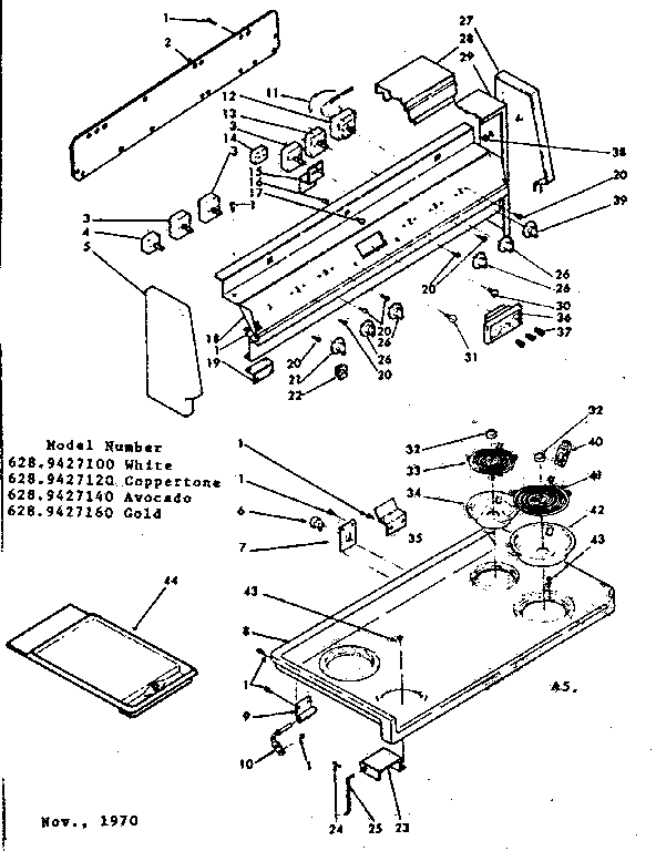 Kenmore 6289427120 backguard and cooktop assembly diagram