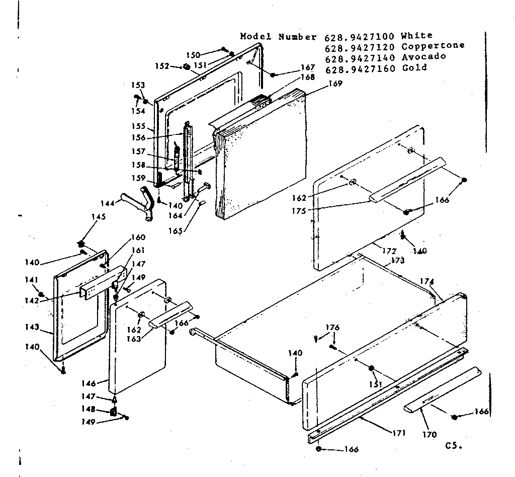 Kenmore 6289427120 doors and drawer diagram