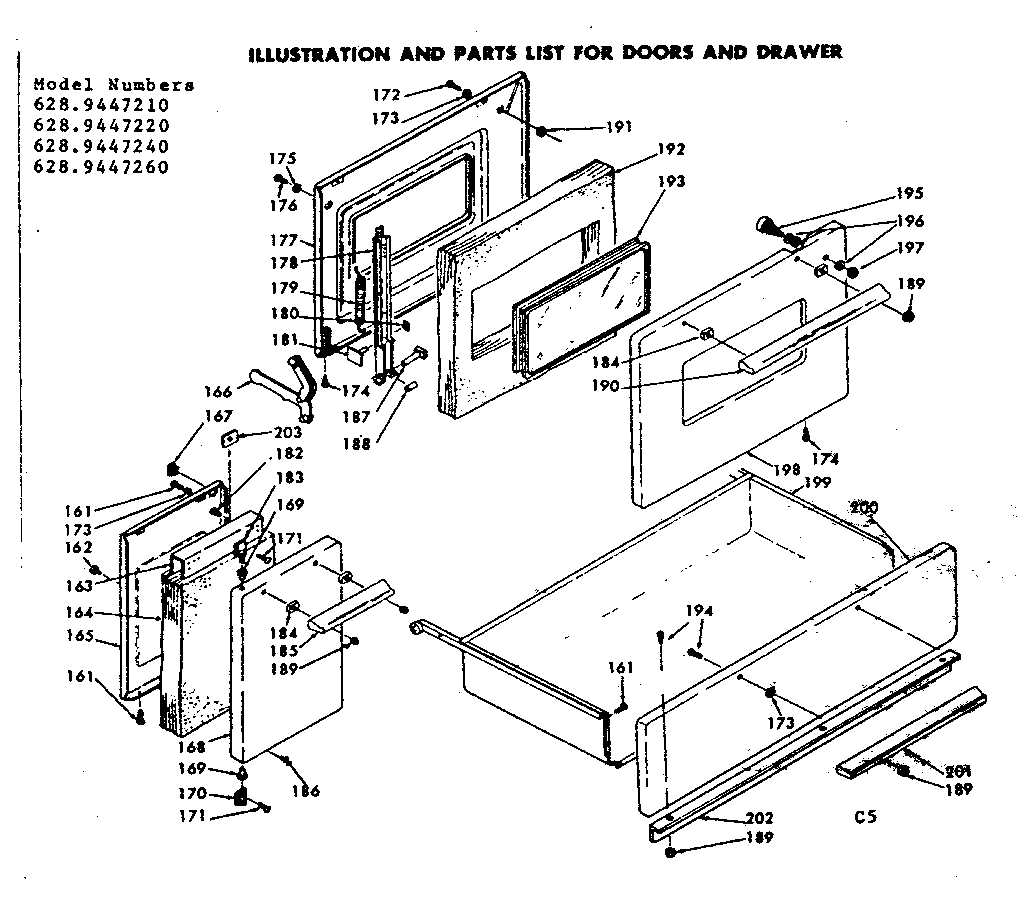 Kenmore 6289447240 doors & drawer diagram
