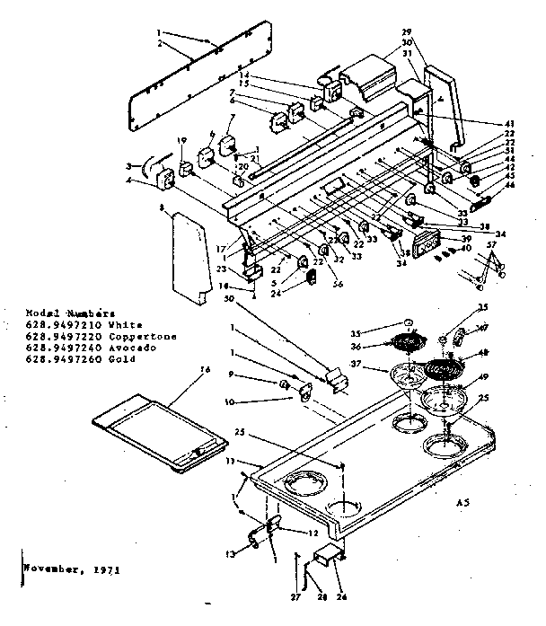Kenmore 6289497210 backguard & cooktop assembly diagram