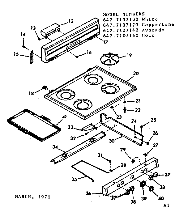 Kenmore 6477107160 backguard and main top section diagram