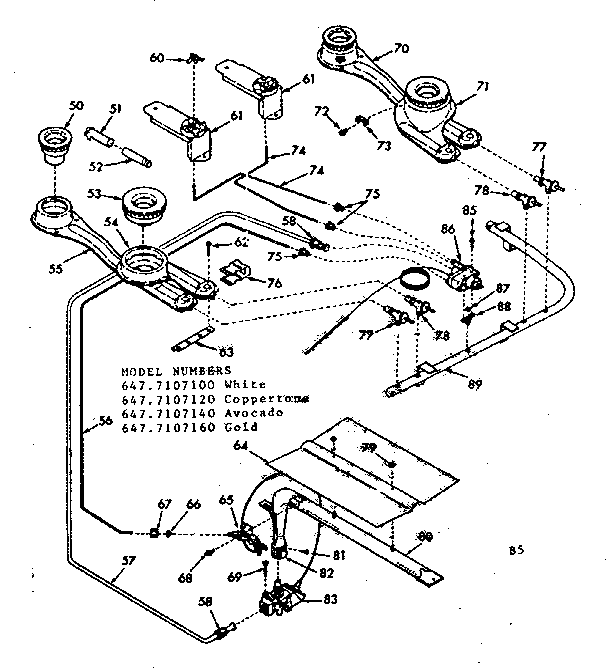 Kenmore 6477107160 burner section diagram