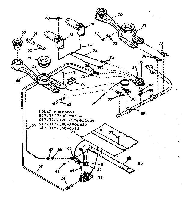 Kenmore 6477127160 burner section diagram