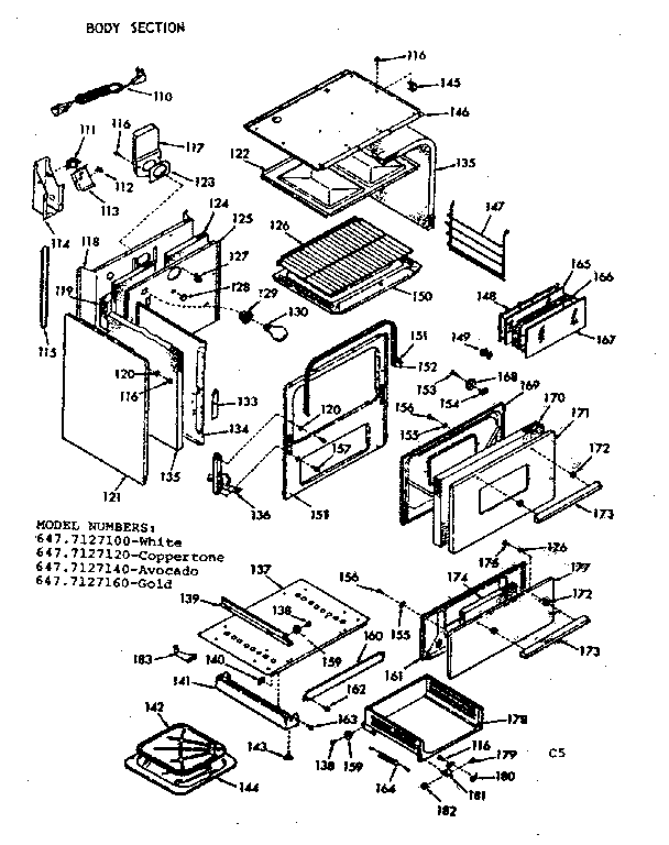 Kenmore 6477127160 body section diagram