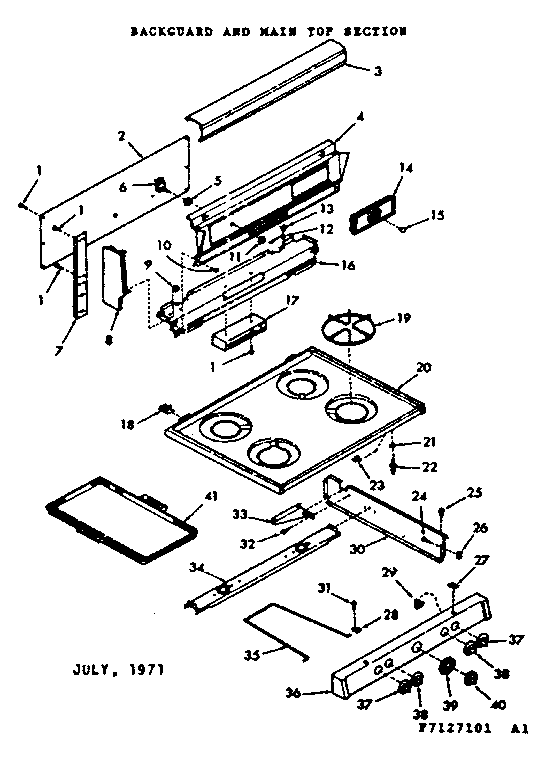 Kenmore 6477127141 backguard and main top section diagram