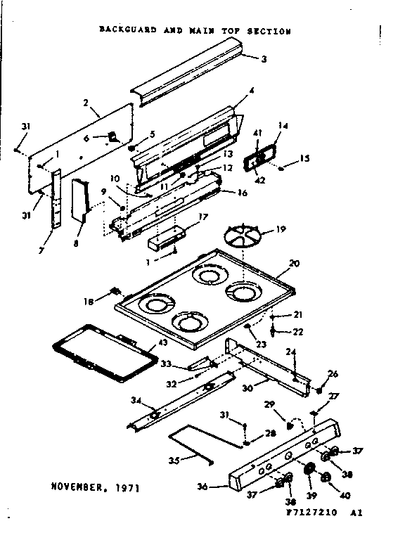 Kenmore 6477127210 backguard and main top section diagram