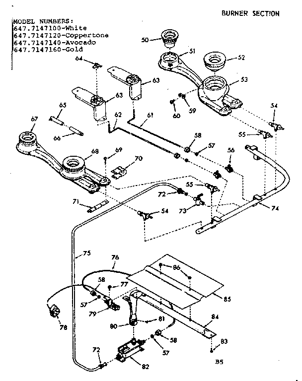 Kenmore 6477147160 burner section diagram