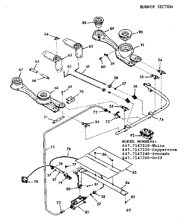 Kenmore 6477147220 burner section diagram