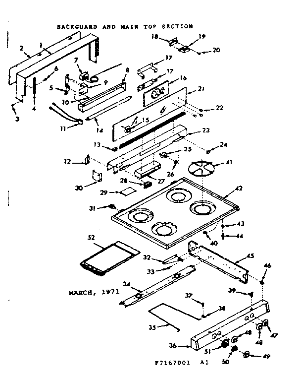 Kenmore 6477167061 backguard and main top section diagram
