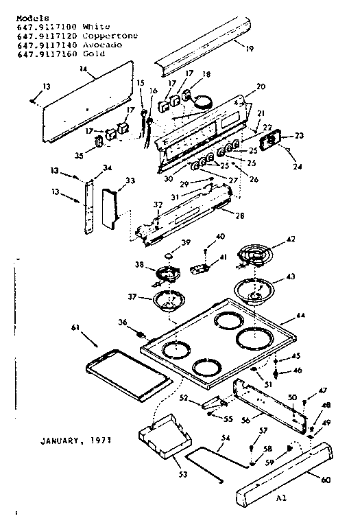 Kenmore 6479117120 backguard & main top section diagram