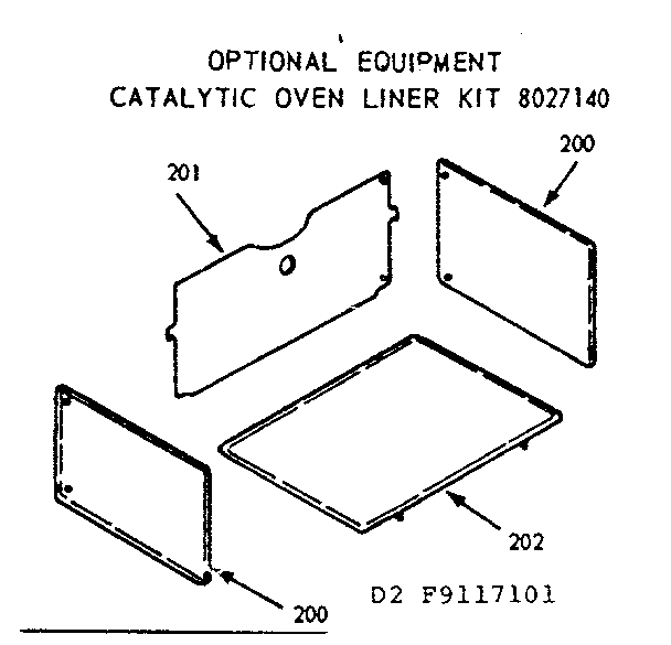 Kenmore 6479117141 catalytic oven liner kit diagram