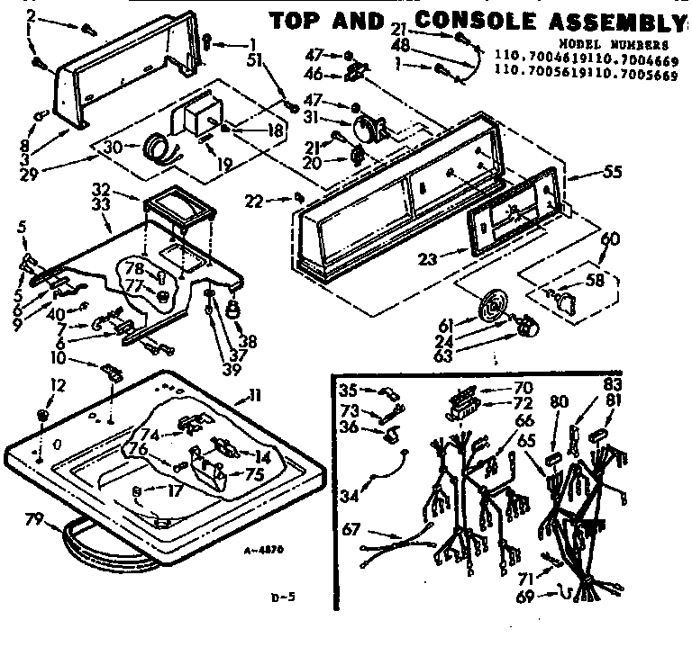 Kenmore 1107004669 top and console assembly diagram