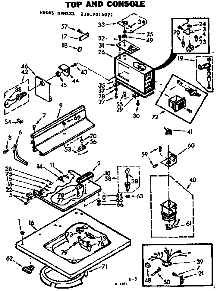 Kenmore 1107014022 top and console diagram