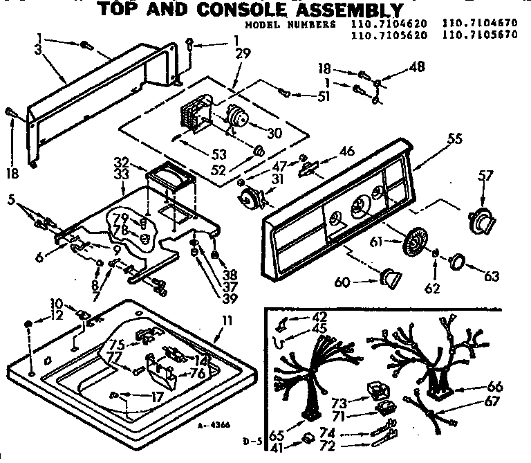 Kenmore 1107104670 top and console assembly diagram