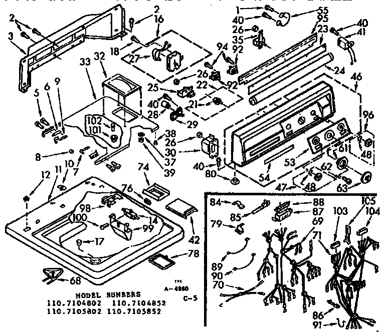 Kenmore 1107104802 top and console assembly diagram