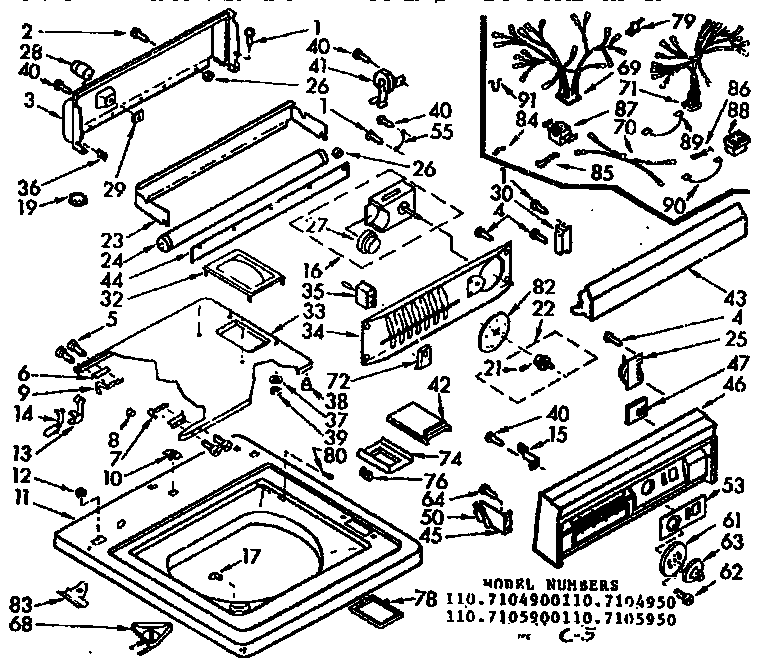 Kenmore 1107105900 top and console assembly diagram