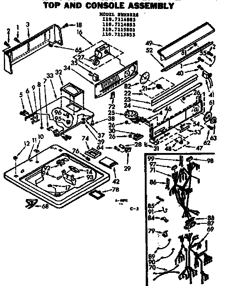 Kenmore 1107115853 top and console assembly diagram