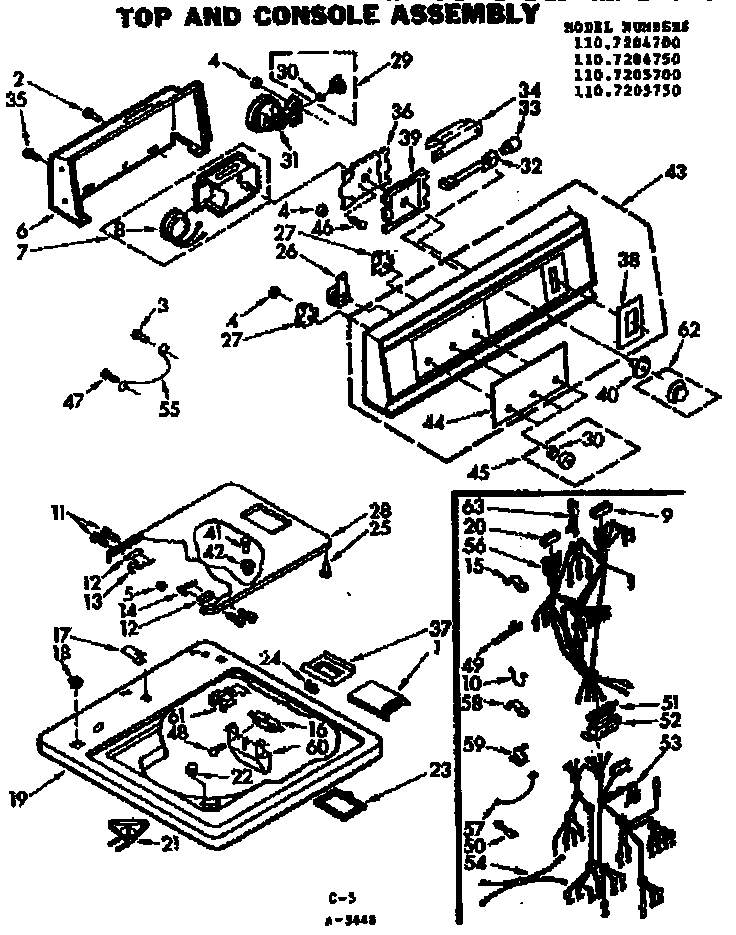 Kenmore 1107205700 top and console assembly diagram