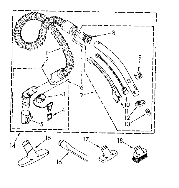 Kenmore 1162435085 hose and attachment parts diagram