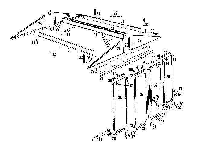 Sears 69668825 roof support and door assembly diagram