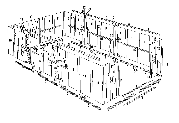 Sears 69668828 floor frame and wall assembly diagram