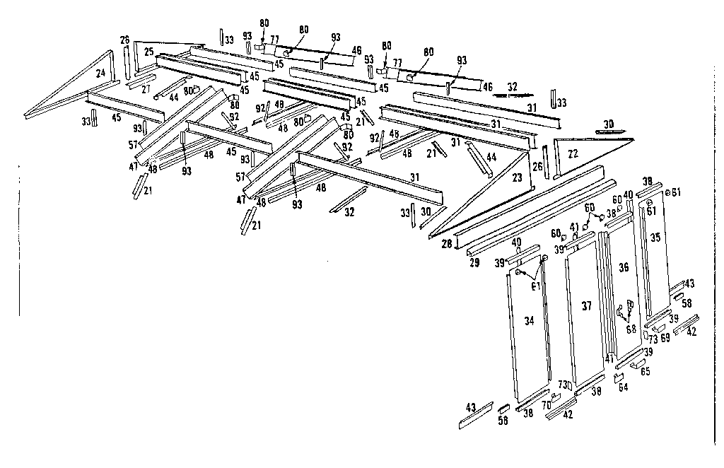 Sears 69668828 roof support and door assembly diagram