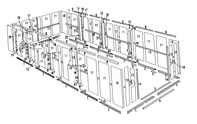 Sears 69668829 floor frame and wall assembly diagram