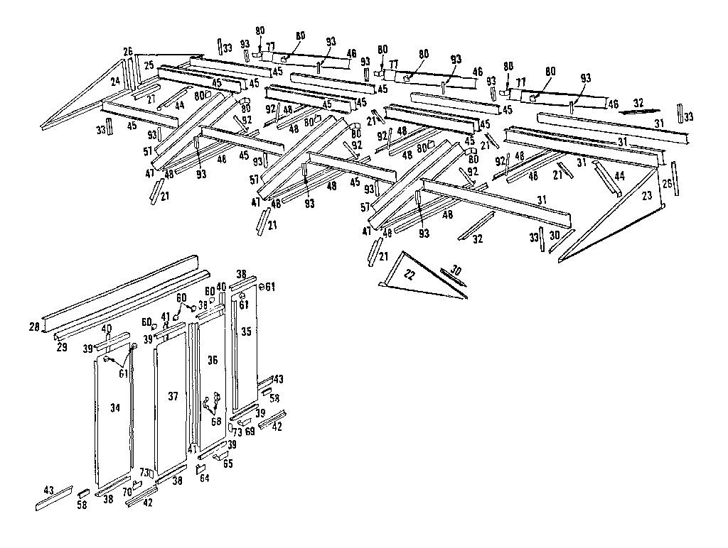 Sears 69668829 roof support and door assembly diagram