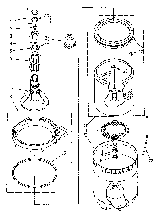 Kenmore 11081675700 agitator, basket and tub parts diagram