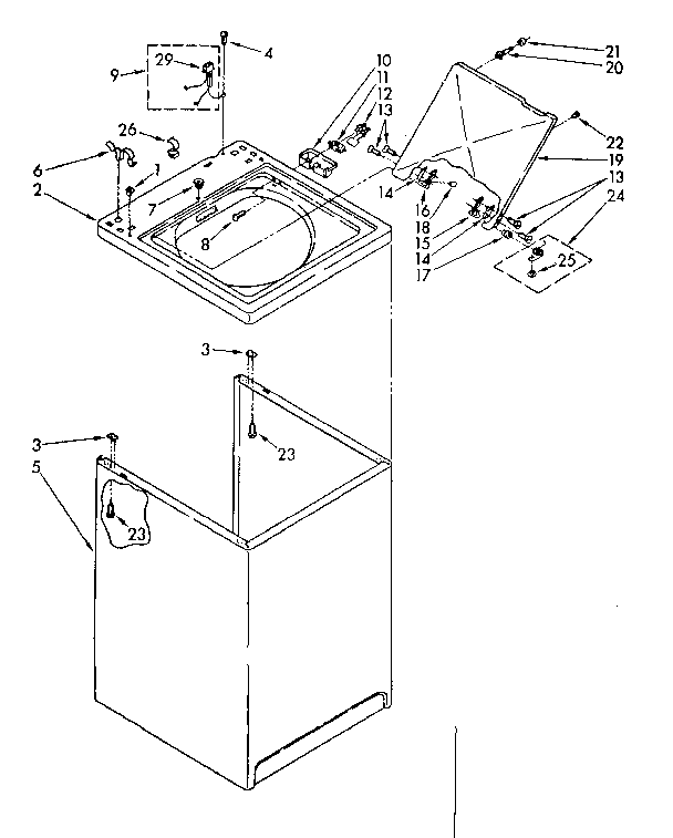 Kenmore 11081662300 top and cabinet parts diagram