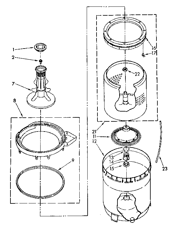 Kenmore 11081662300 agitator, basket and tub parts diagram