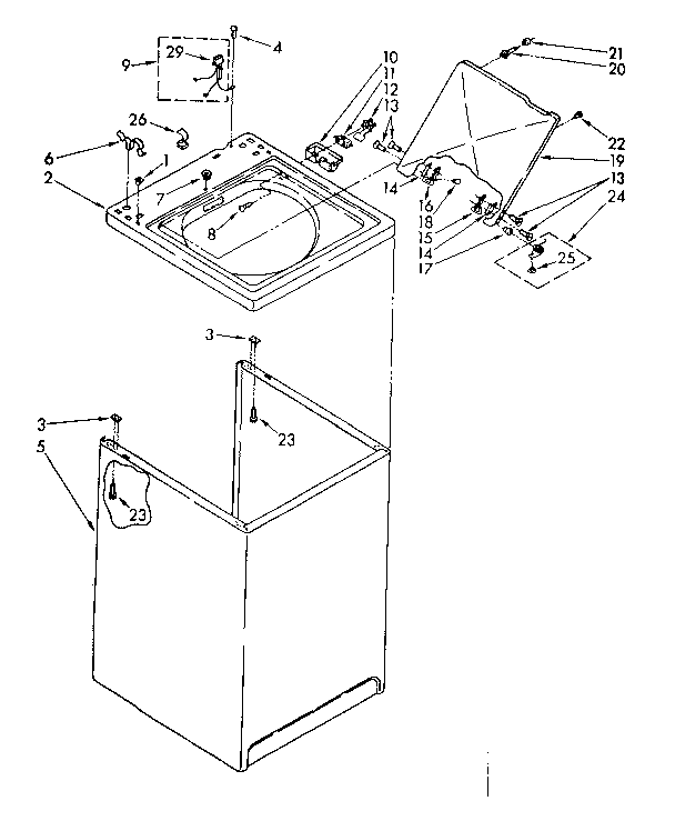 Kenmore 11081664600 top and cabinet parts diagram