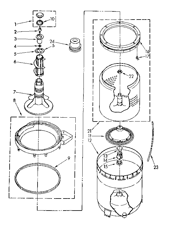 Kenmore 11081664600 agitator, basket and tub parts diagram