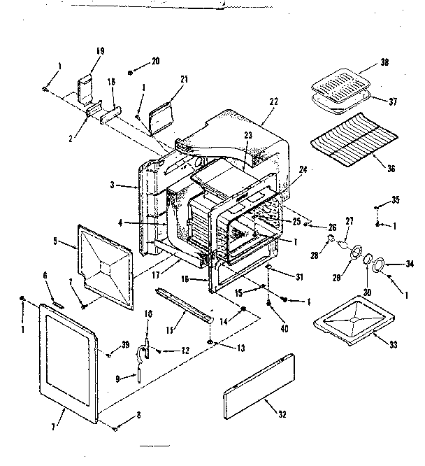 Kenmore 9117378610 illustration for oven body section diagram