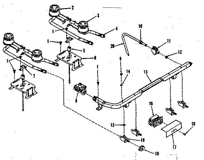 Kenmore 9117378510 illustration and parts list for top burner section diagram