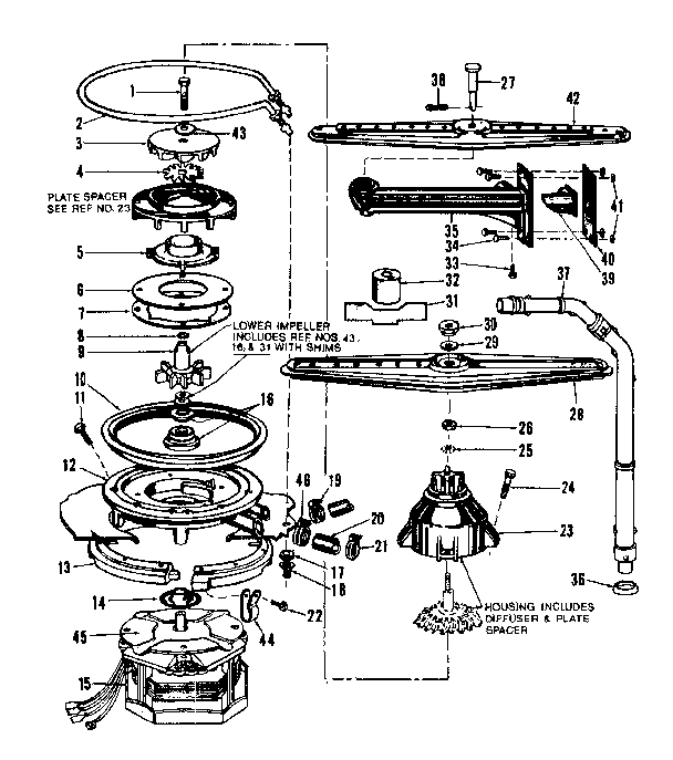 Kenmore 587736212 motor, heater, and spray arm details diagram