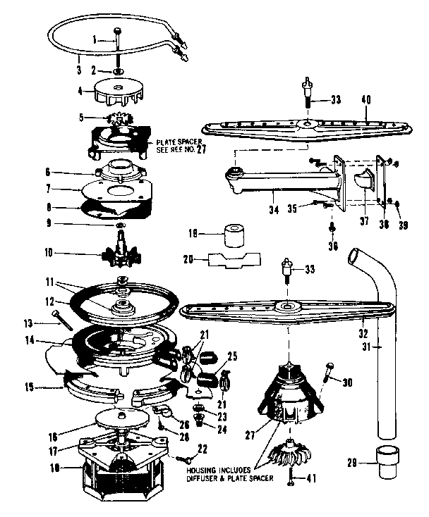 Kenmore 5871426080 motor, heater, and spray arm details diagram