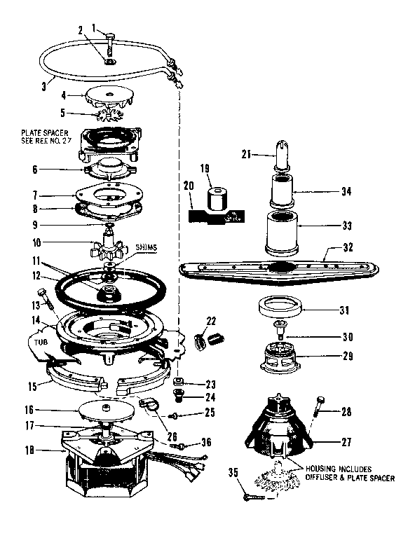 Kenmore 5871436080 motor, heater, and spray arm details diagram