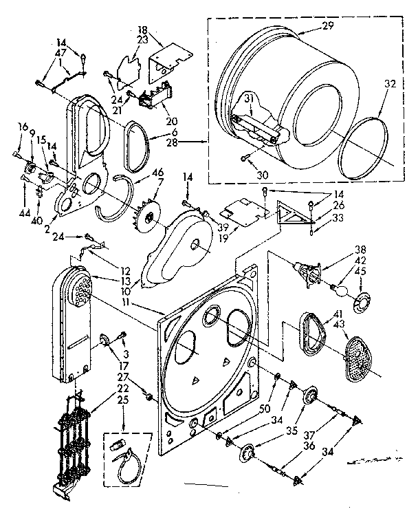 Kenmore 11086379630 bulkhead, drum and heater box parts diagram