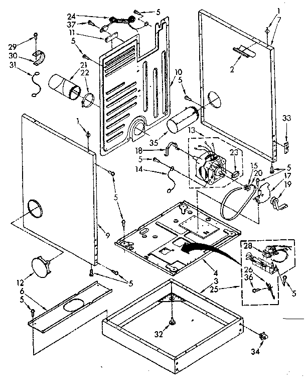 Kenmore 11087379830 cabinet and motor parts diagram
