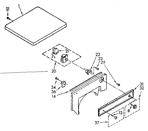 Kenmore 11089416330 top and control parts diagram