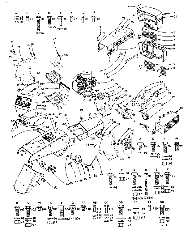 Craftsman 91725190 main frame, dash and grill diagram