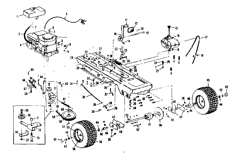 Craftsman 536963100 engine and wheel assembly diagram